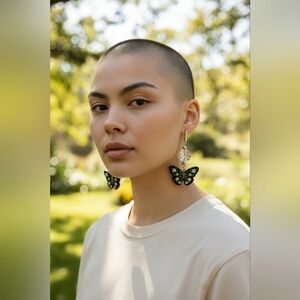 Midnight Garden Botanical Butterfly Mixed Media Earrings